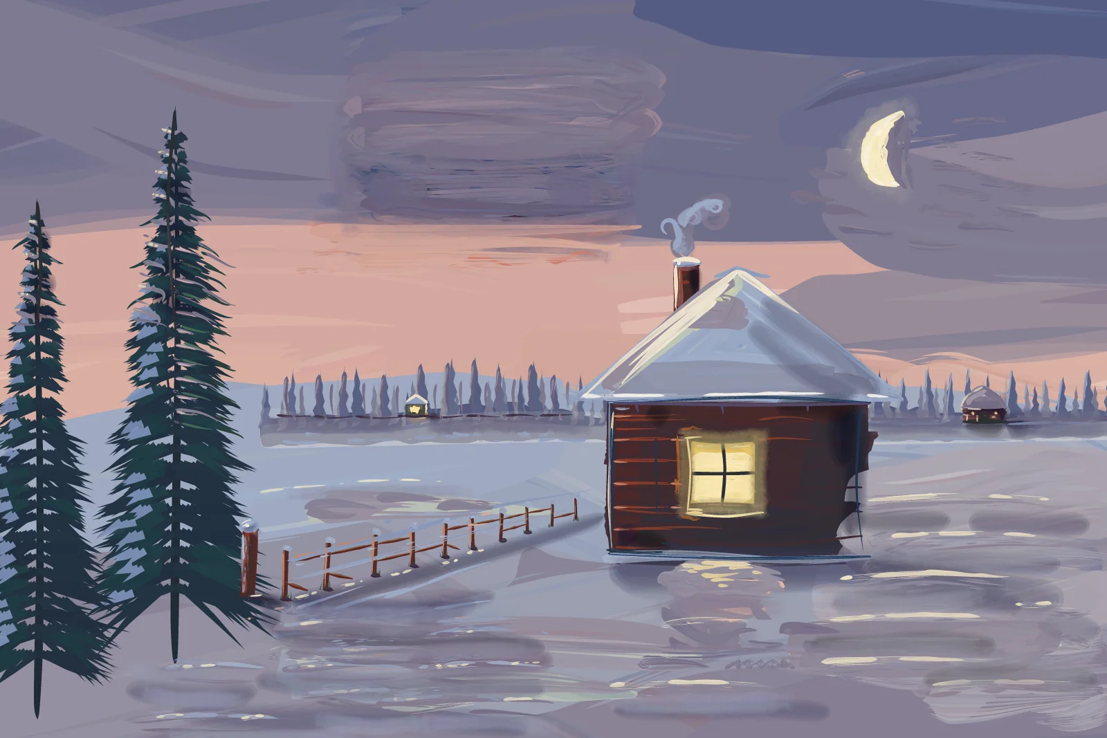 Cabin Lamp at Dusk, a painting by Captain Underpaint