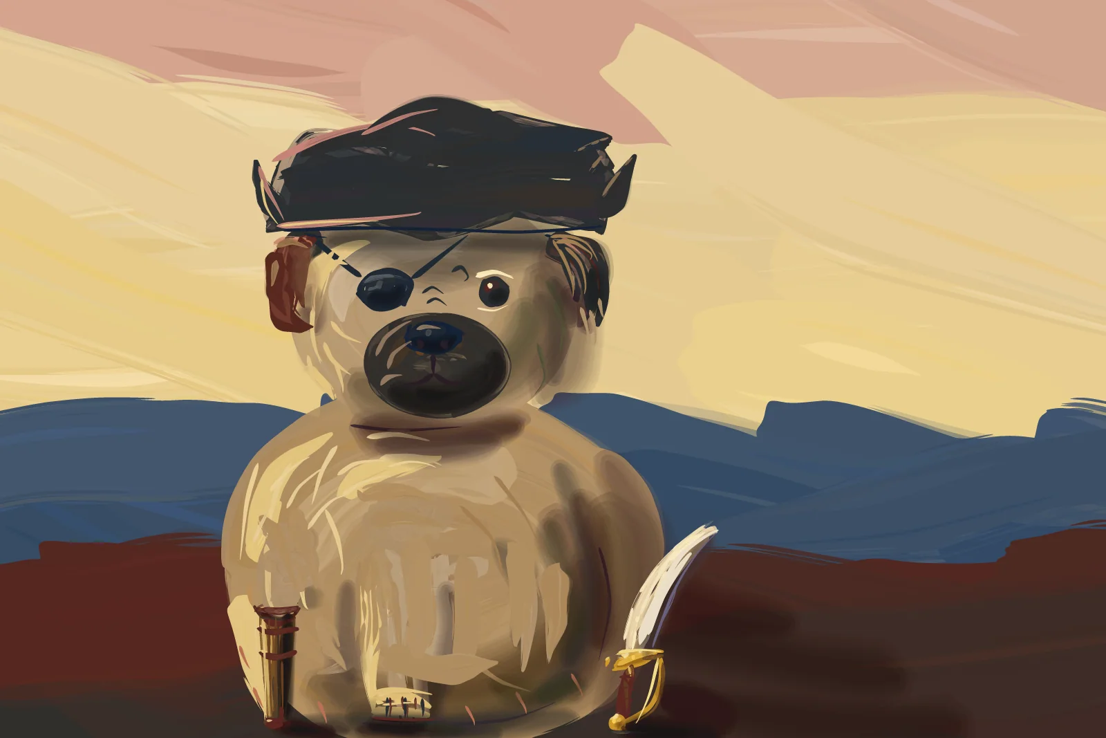 Captain Pug at Sunset, a painting by Captain Underpaint