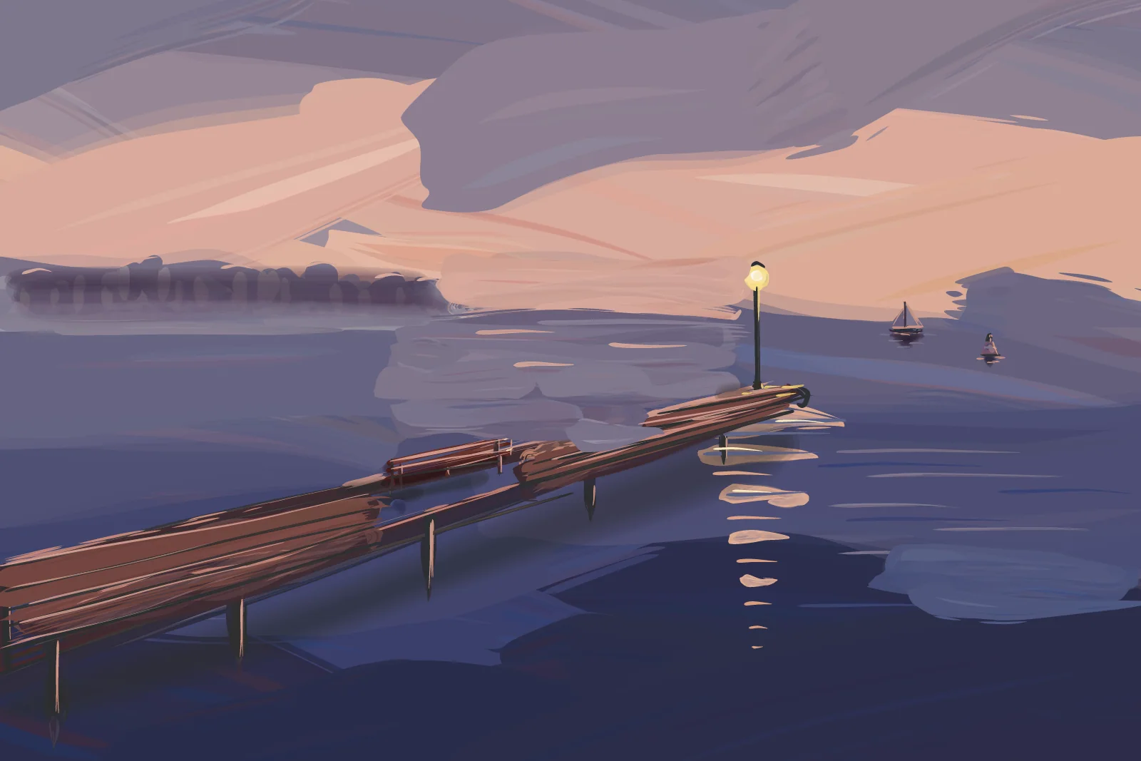 Lamp at the Pier's End, a painting by Captain Underpaint