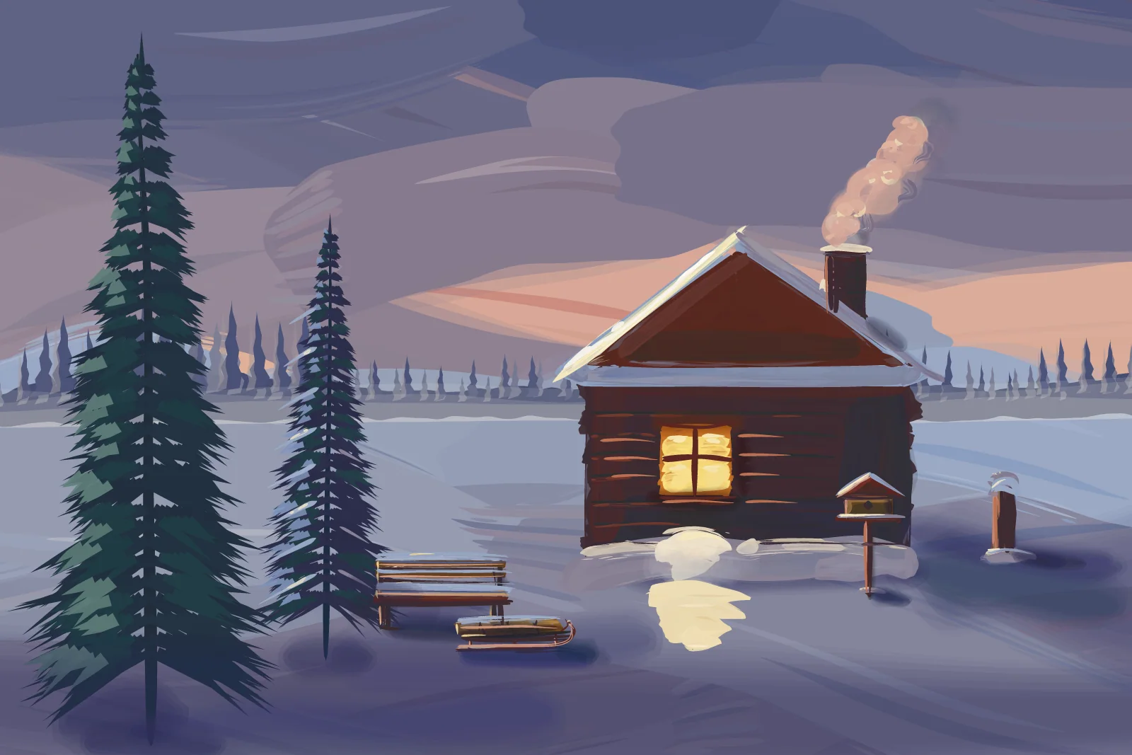 Lamplight in Deep Snow, a painting by Captain Underpaint