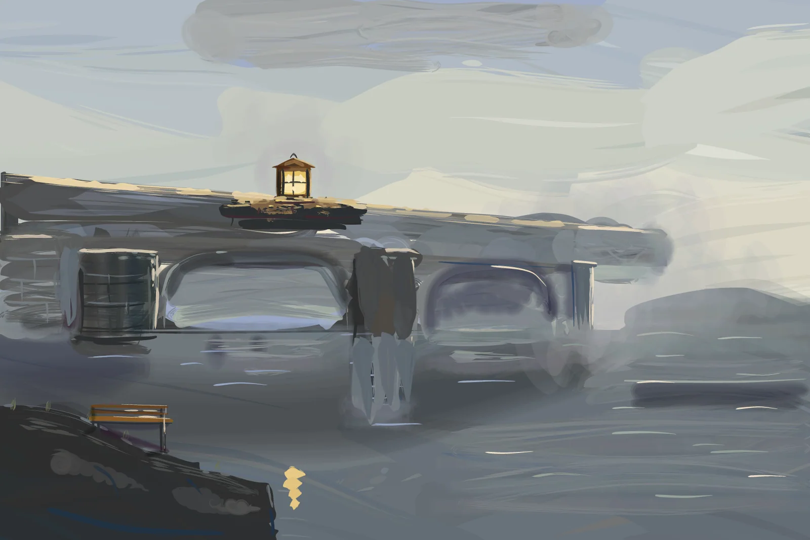 Lamplight in the Fog, a painting by Captain Underpaint