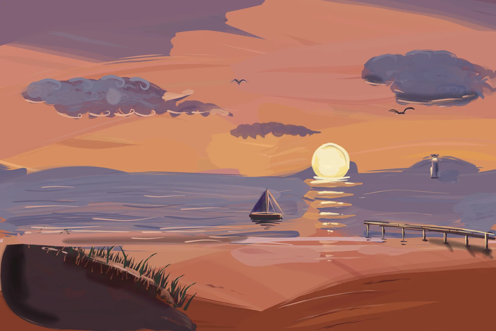 Last Light on the Shore, a painting by Captain Underpaint