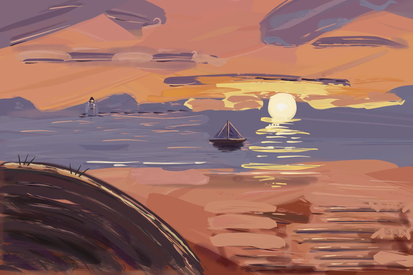 Last Light on the Shore, a painting by Captain Underpaint