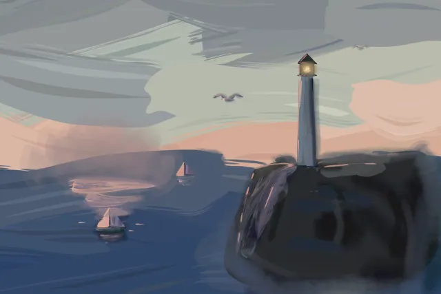 Lighthouse, Last Light, a painting by Captain Underpaint