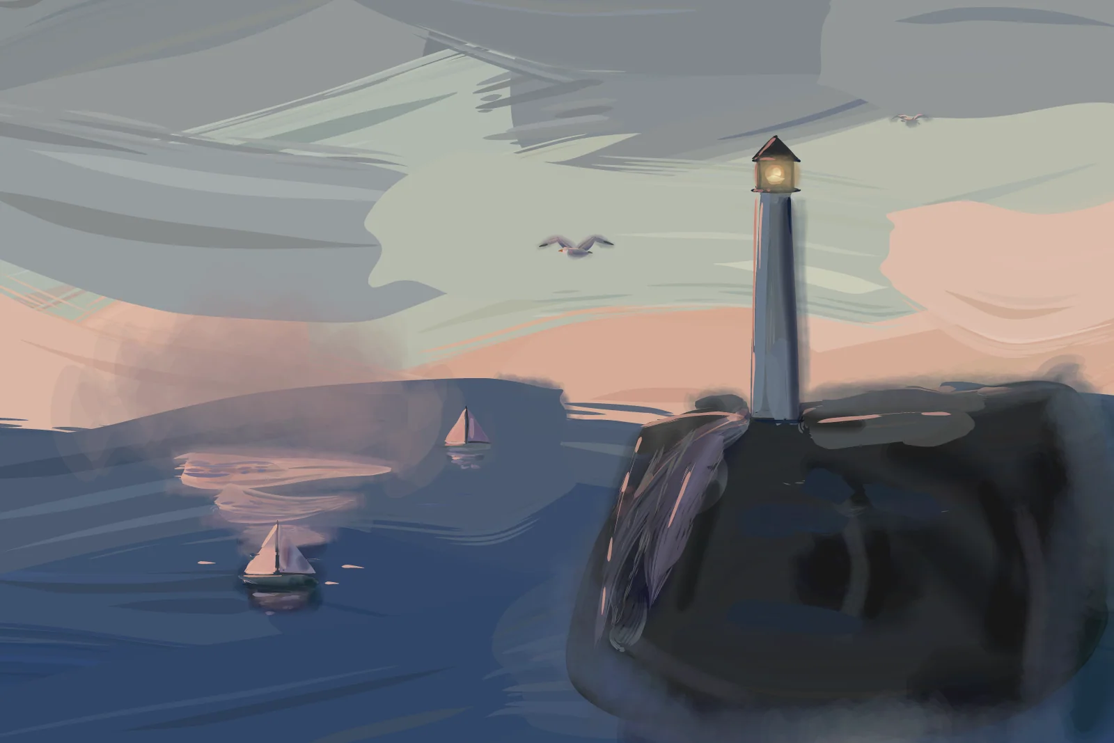 Lighthouse, Last Light, a painting by Captain Underpaint