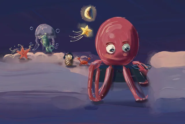 Octopus Spins the Night, a painting by Captain Underpaint