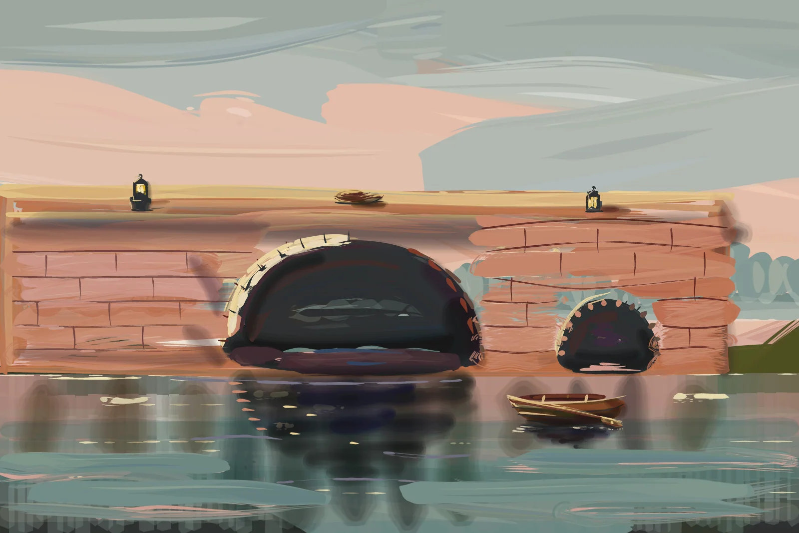 Old Bridge, Evening Light, a painting by Captain Underpaint