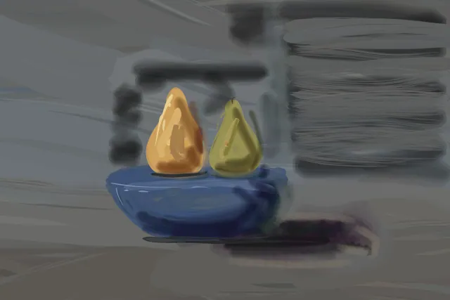 Pears in a Blue Bowl, a painting by Captain Underpaint