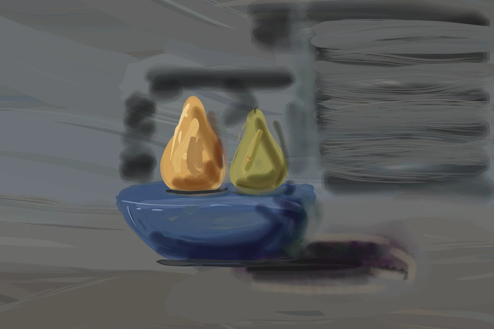 Pears in a Blue Bowl, a painting by Captain Underpaint