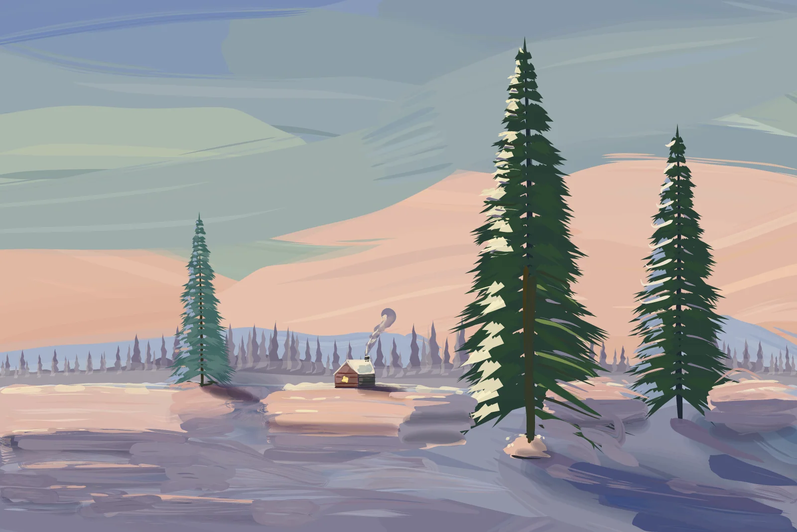 Pines Under Fresh Snow, a painting by Captain Underpaint