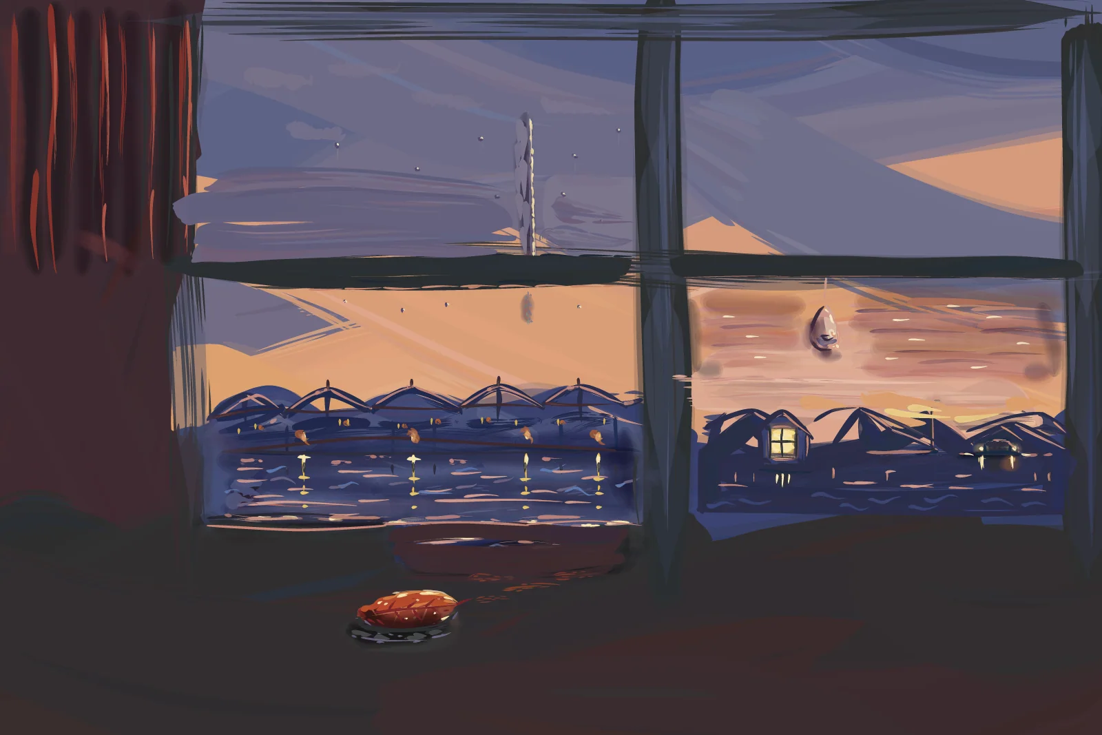 Rain at the Window, Dusk, a painting by Captain Underpaint