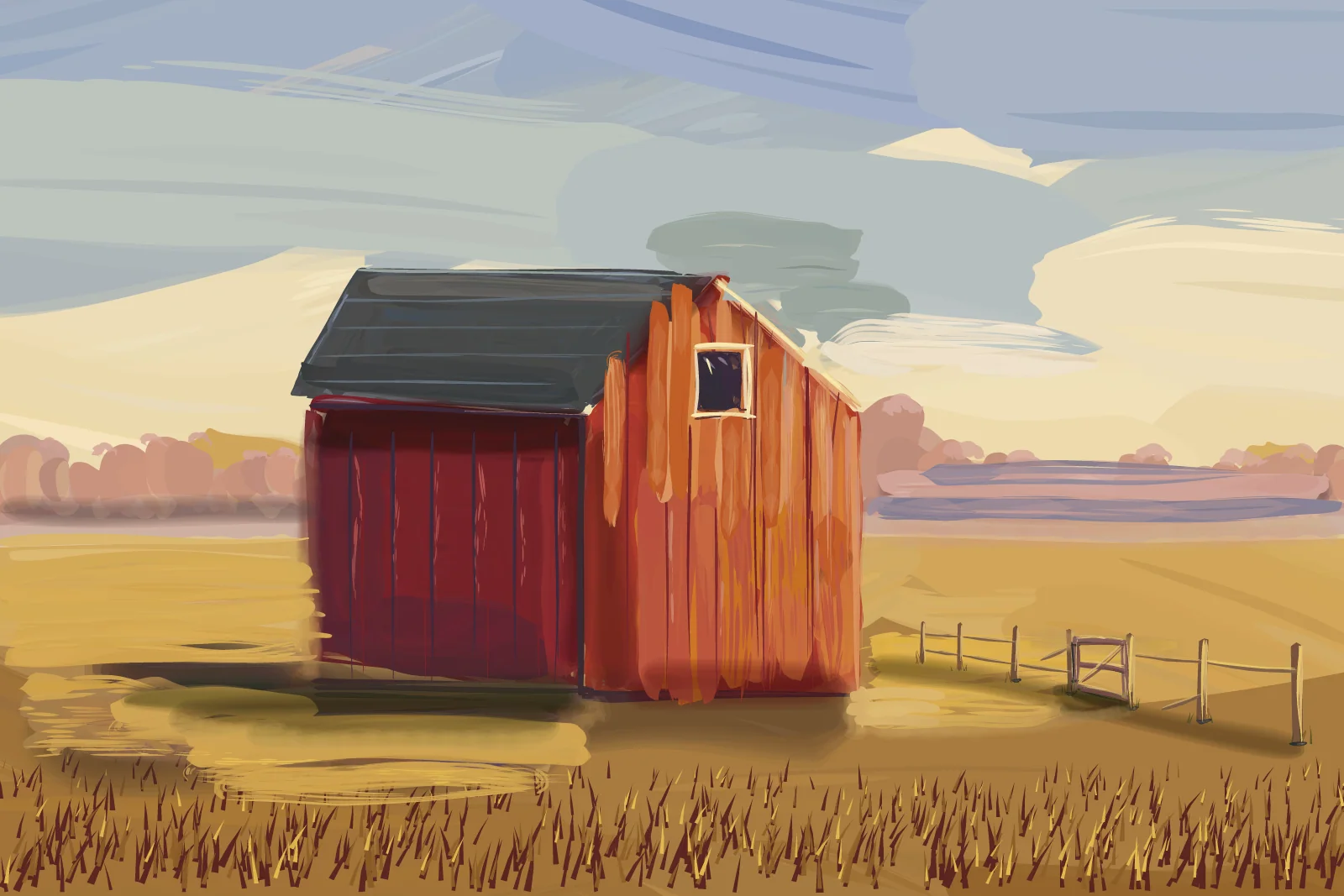 Red Barn, October Field, a painting by Captain Underpaint