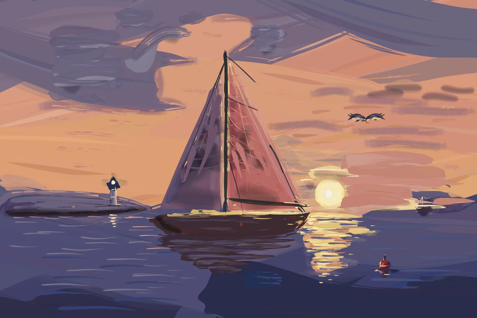 Sailing Home at Dusk, a painting by Captain Underpaint