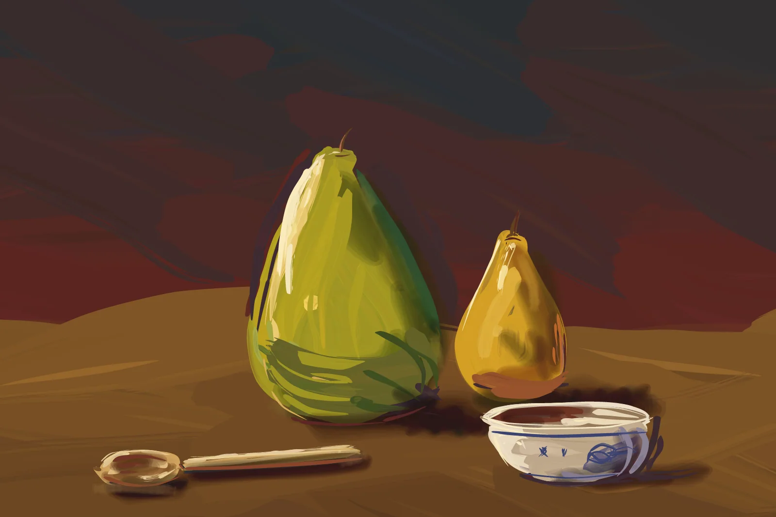 Two Pears, Warm Light, a painting by Captain Underpaint